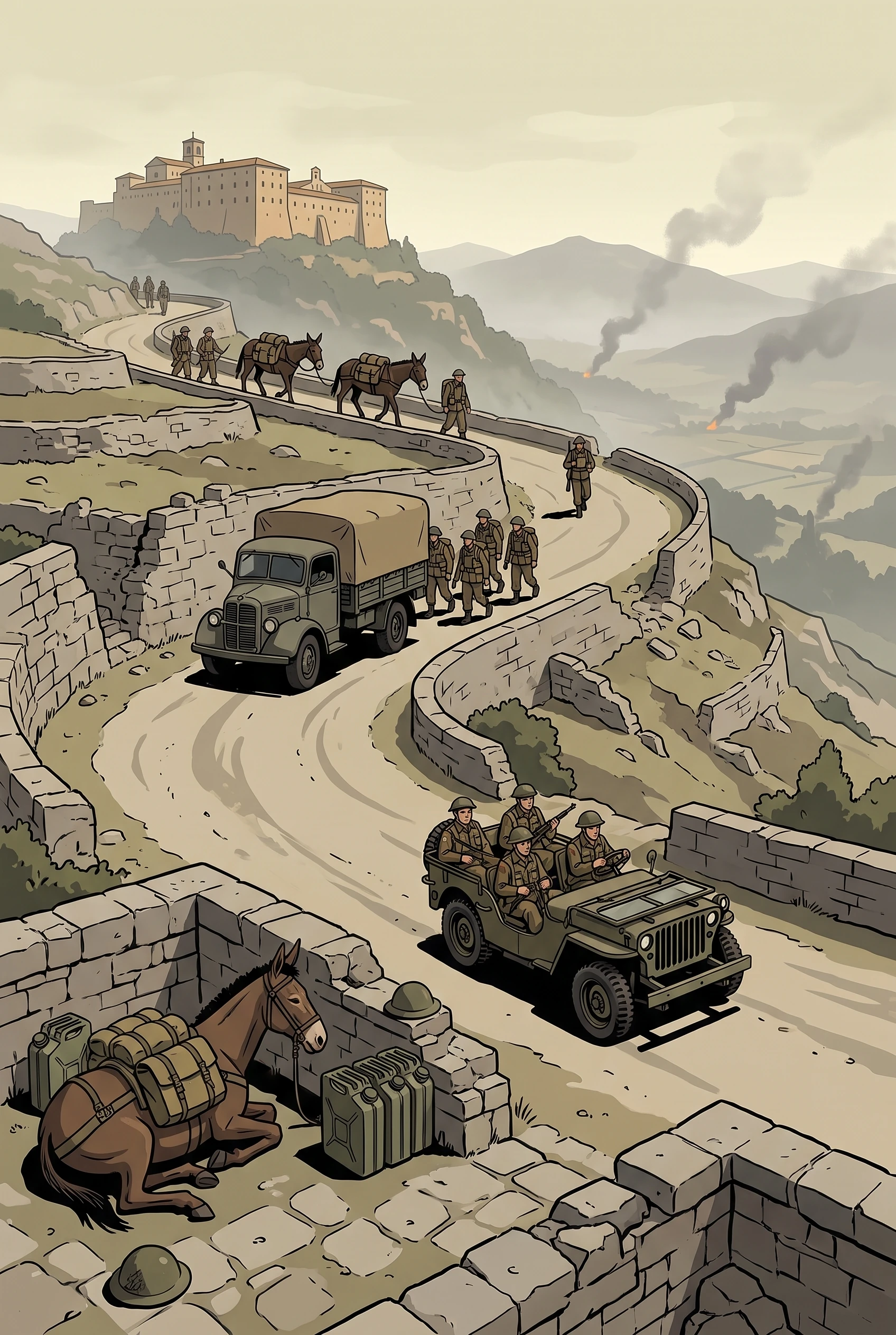 Illustrated Italian campaign landscape