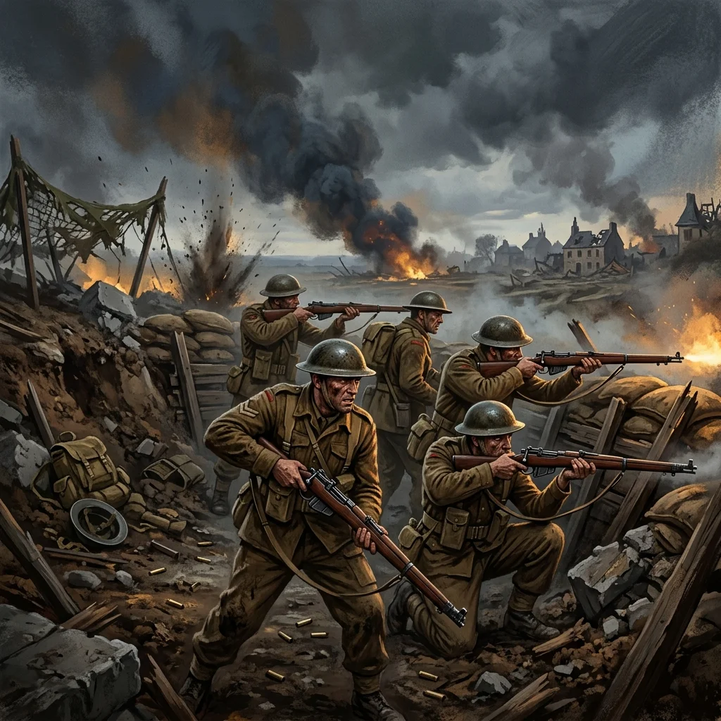 Mission 2: Heavy combat and bombardment in France; one soldier falls leaving a gap