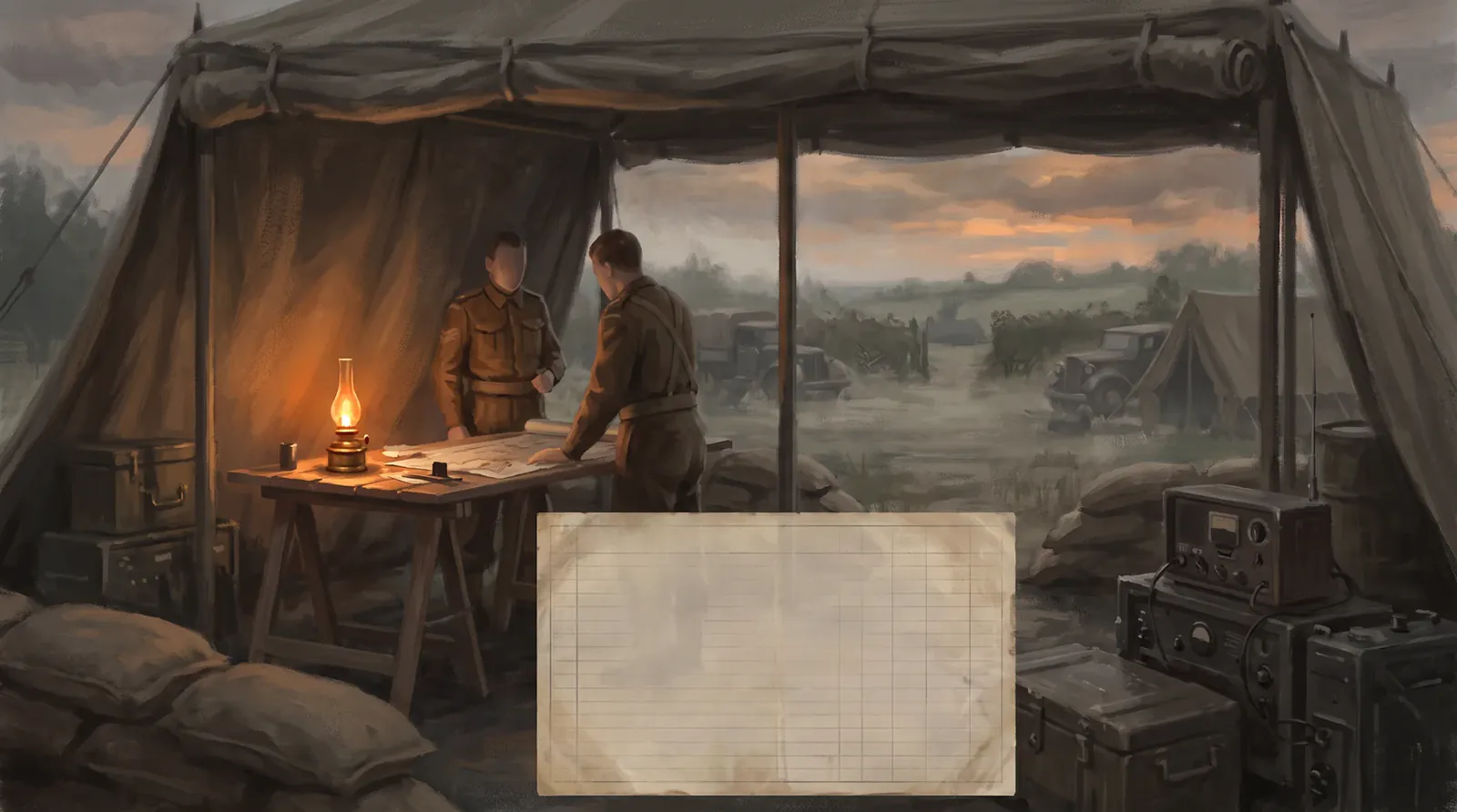 British officers planning at a field headquarters table